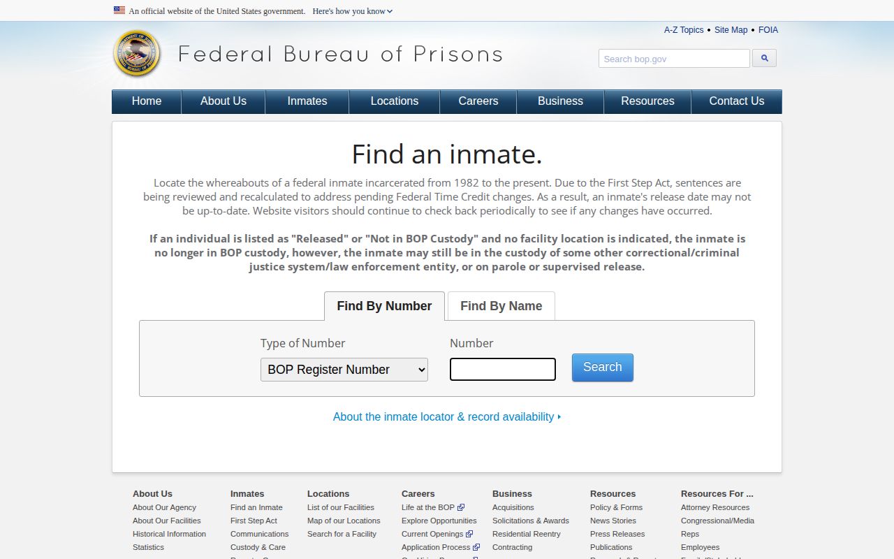 Federal BOP inmate locator release search for a Wayne County federal case