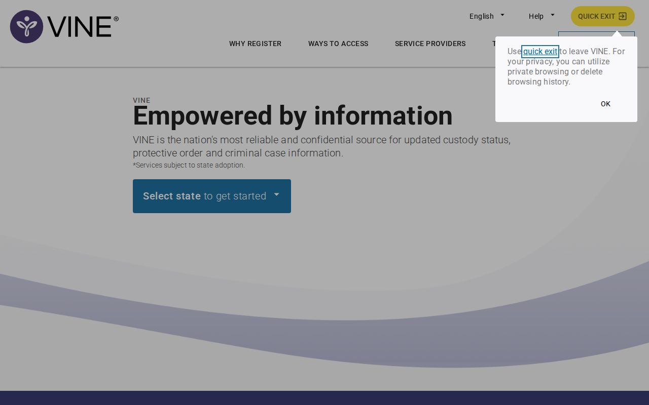 Wayne County VINELink inmate release jurisdiction selector